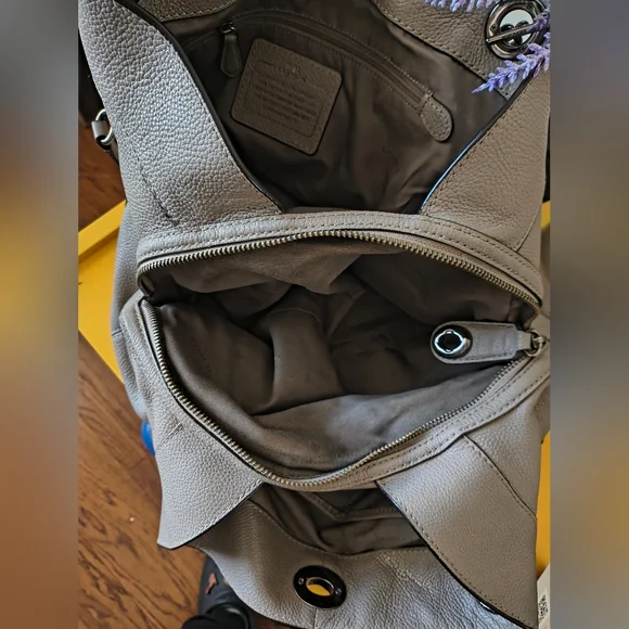 Coach Taupe Grey Madison Phoebe Pebbled Leather Chain Large Shoulder Bag - Picture 8 of 14